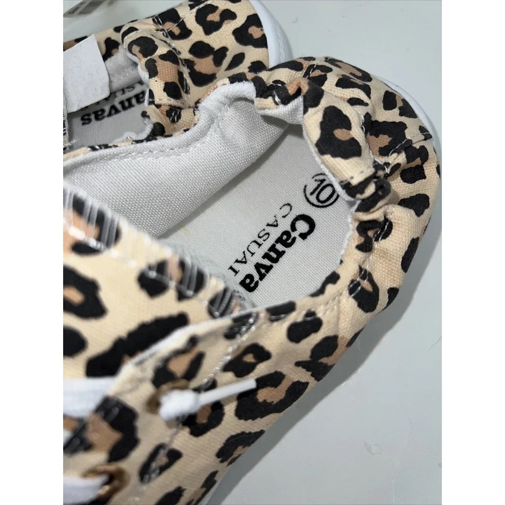 Leopard Women‎ Lace Up Canvas Shoes Low Top Slip On Sneakers Walking Flats Shoes